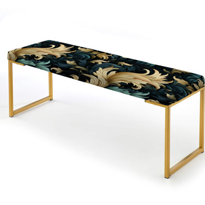 Damask Black And Golden Calligraphy Flourishes I - Damask Upholstered Gold Bench