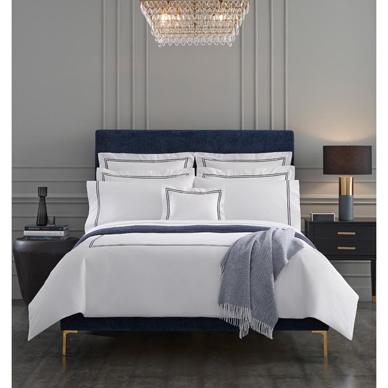 Grande Hotel Percale Flat Sheet, Twin Flat Sheet, White/Navy