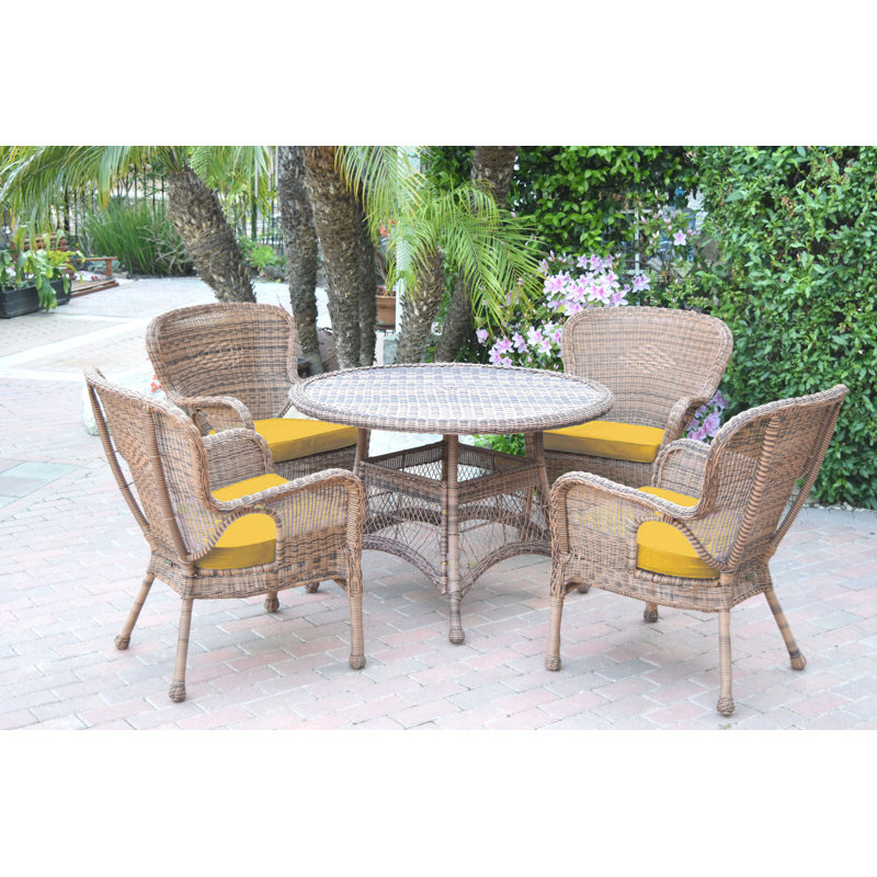 Batchelder 4 - Person Wicker Patio Dining Set with Round Table, Honey, Orange