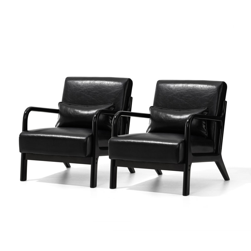 Jabarius Faux Leather Armchair, Black Frame/Black Cushion
