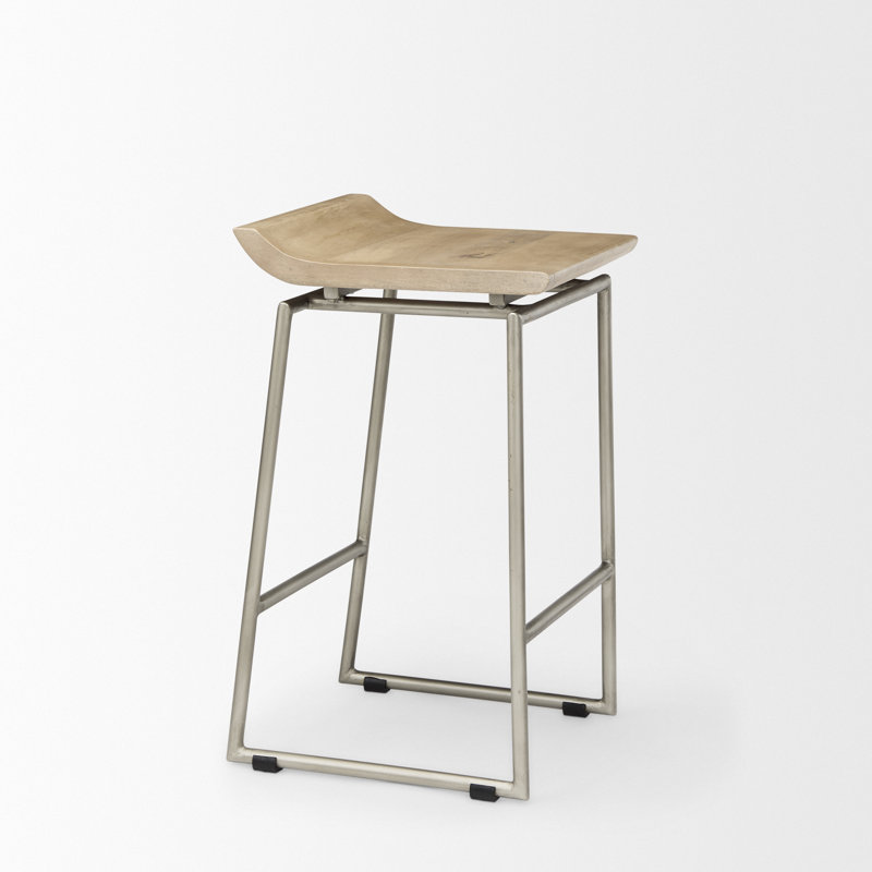 Tabouret de bar et de bar en bois de manguier massif Barlow, Argent / Naturel