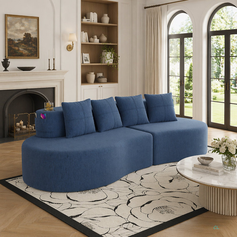Canapé modulaire incurvé moderne 3 places, Navy Chenille, Navy