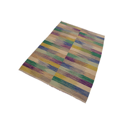 Tapis beige en laine fait à la main de conception unique 5 pi 9 po x 8 pi Lohmann