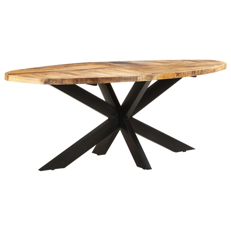 Alvy Oval Solid Wood Top Metal Base Dining Table, H75 x L200 x W100cm