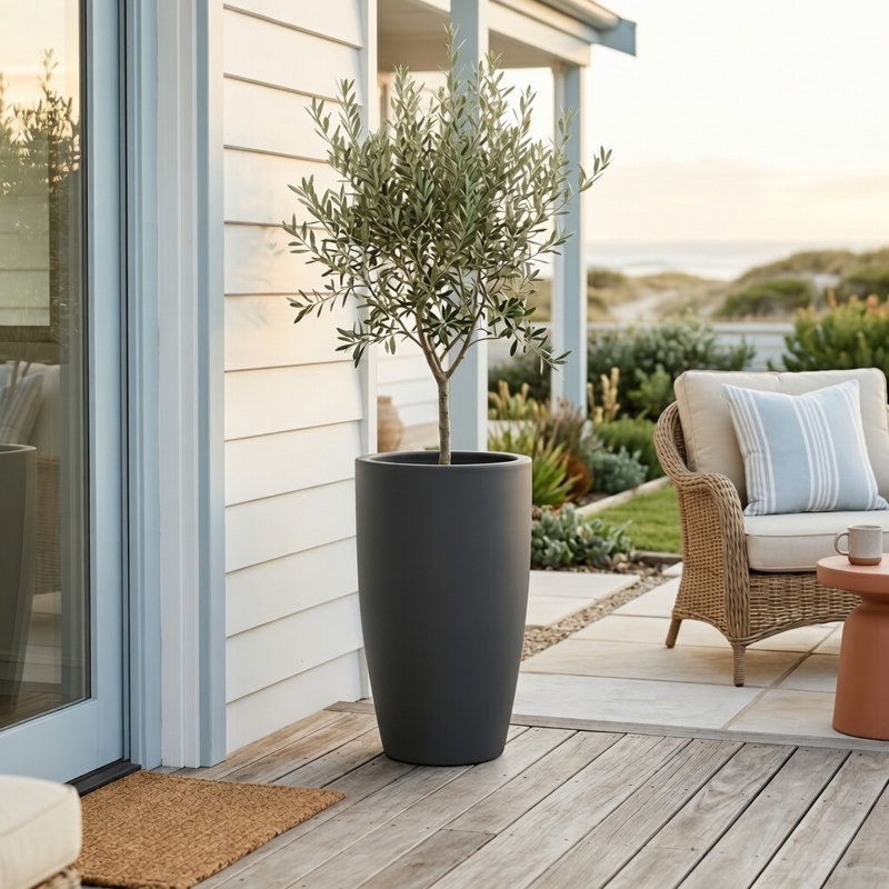 ECOBO Eco-Friendly Round Pot Planter, VicenzaIndoor/Outdoor use,Four Season Use, 28" H x 15.5" W x 15.5" D, Solid Gray