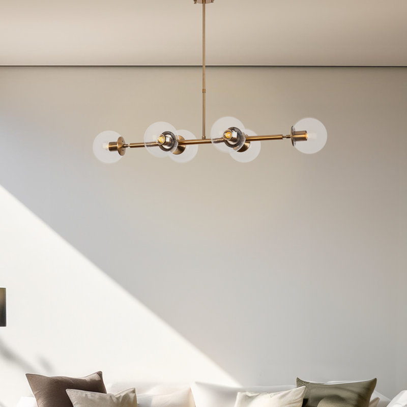 Lustre 6 lumières à hauteur réglable avec capuchon en verre, Rétro, Transparent
