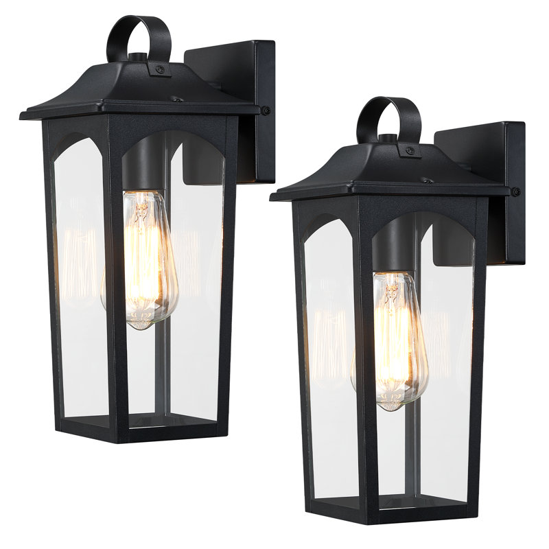 13.75"H Outdoor Wall Light with Clear Glass Shade (Set of 2), 2 Lights