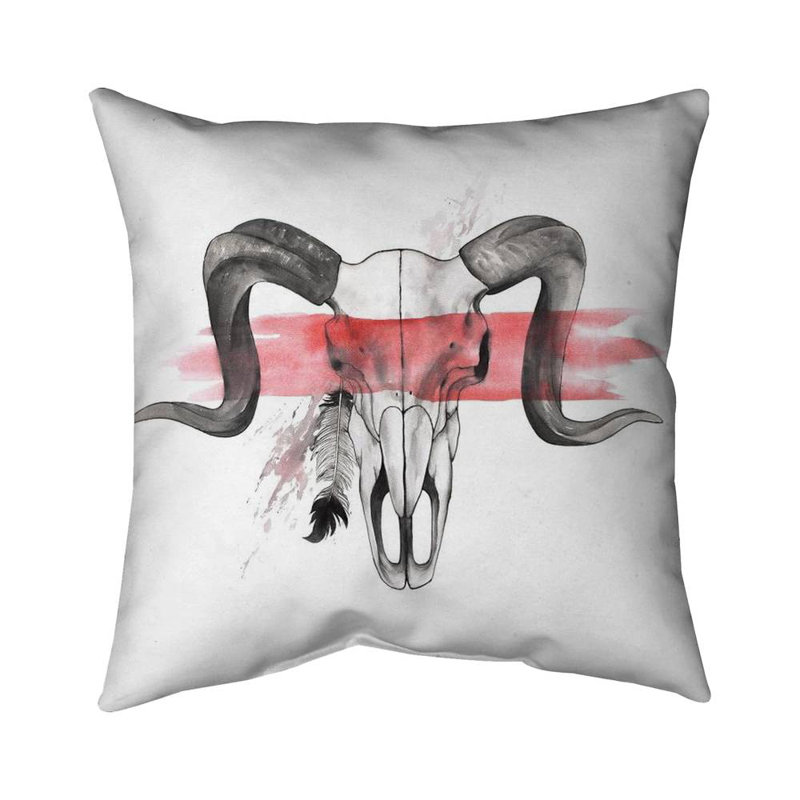 Aries Skull with Feather - Red Livingroom Poly Twill Throw