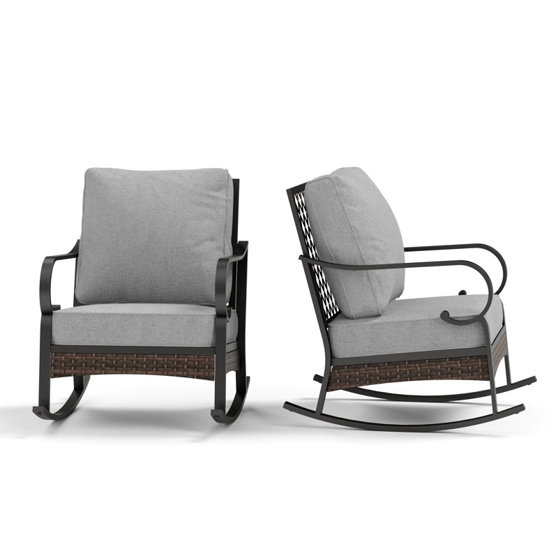 Chaise longue berçante et coulissante en métal, Coussin gris clair / structure noire