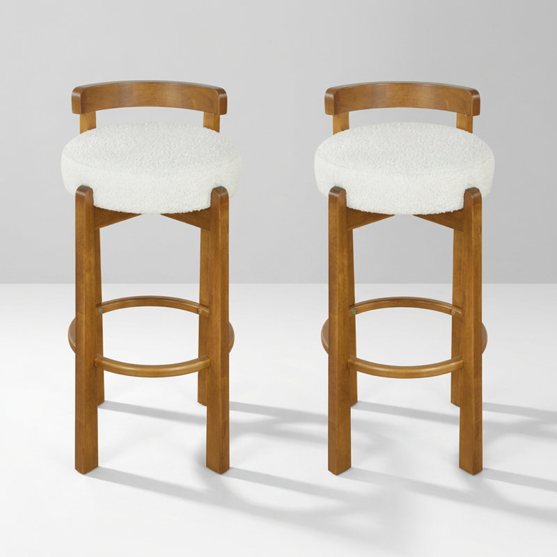 Ensemble de 2 tabourets de bar à dossier bas en bois avec sièges rembourrés doux et ergonomiques