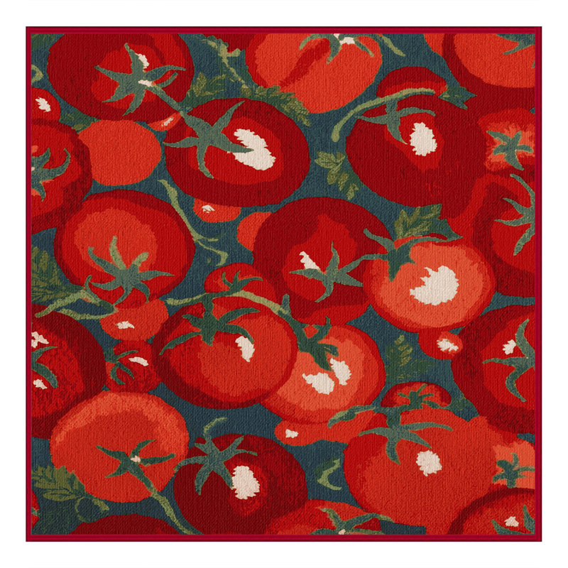 Washable Tomato Cherry Vegetables Area Rug, Square 3'