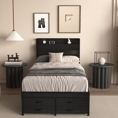 Metal Platform Bed with Headboard