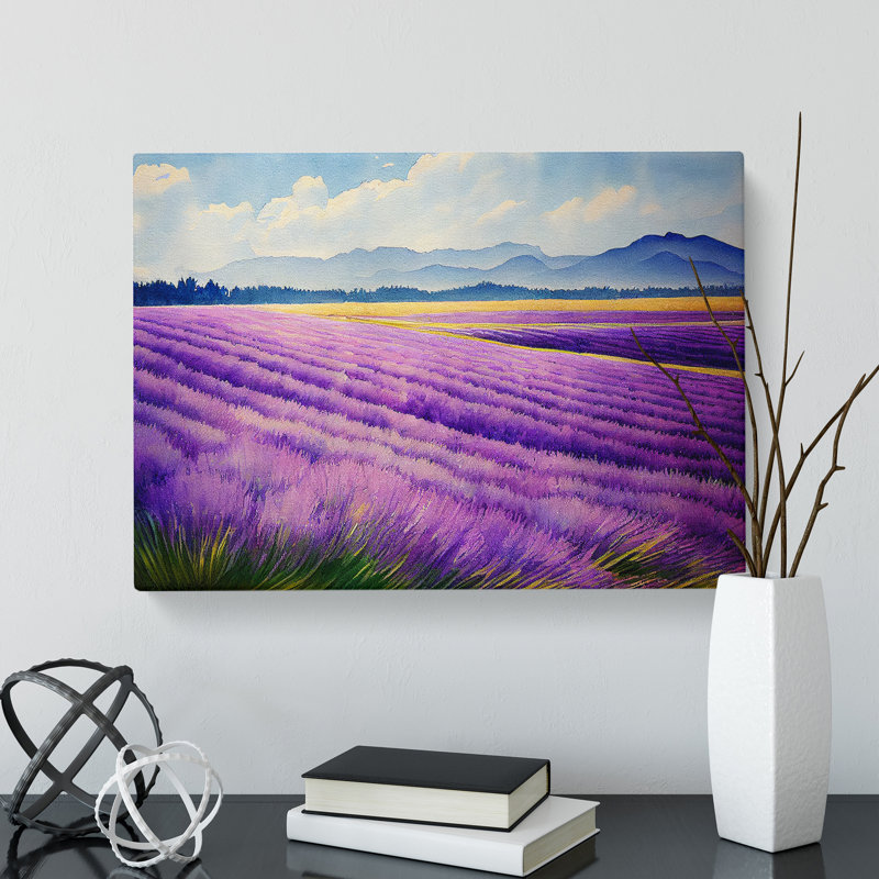 Watercolour Lavender Field Vol.4 - Wrapped Canvas, 35cm H x 50cm W x 3cm D