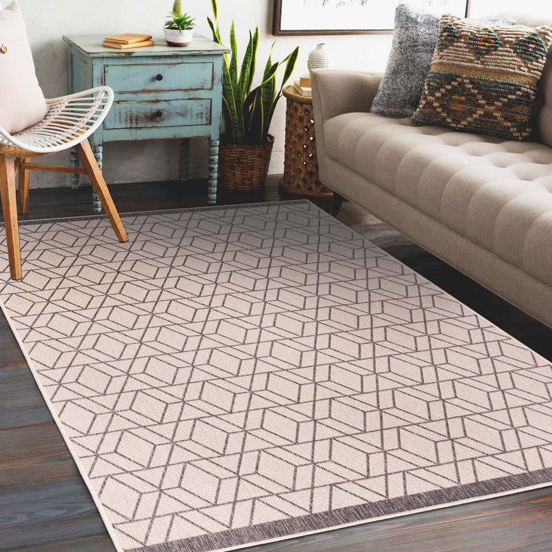 Samantha Rectangle Geometric Hand Woven Indoor / Outdoor Area Rug, Rectangle 120 x 170cm