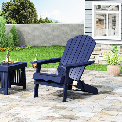 Chair Made Of Blue Wood For Outdoor Patio Seating, With Folding Design And Cup Holders - 30 In Depth, 35.24 Width, 34.21 Height, 22.28 Lb Patio, Feature Deep, Wide, High,