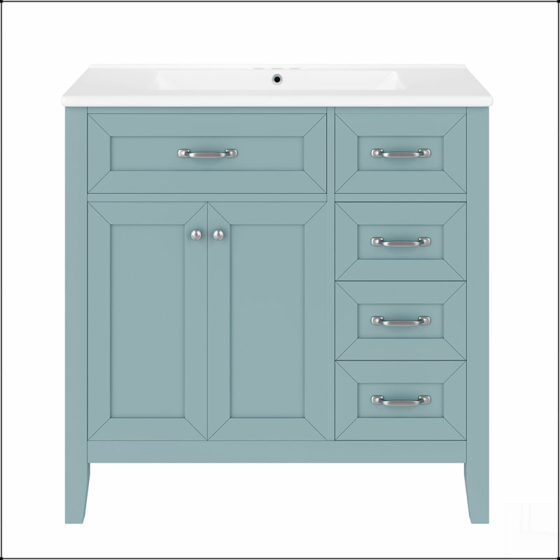 Meuble-lavabo 36 po avec lavabo, armoire de salle de bain avec tiroirs, structure solide et panneau de fibres à densité moyenne