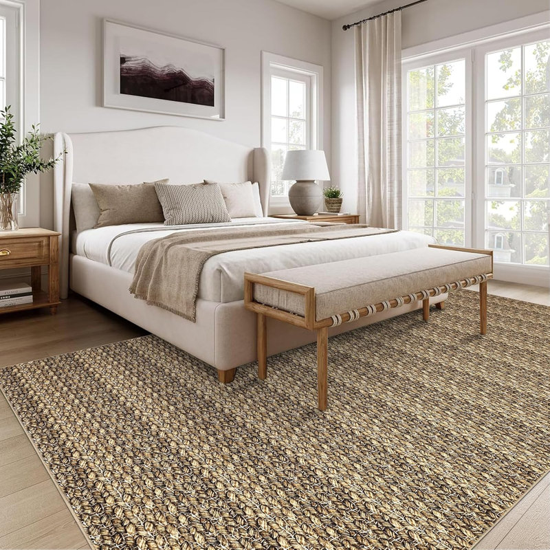Modern Braided Printed 2x6 Runner Rug Stain Resistant Carpet with Non-Slip Backing Low Pile Floor Cover Kitchen Hallway EntrywayBrown