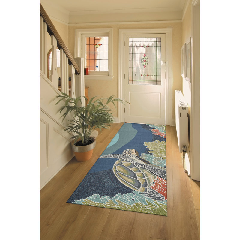 Tapis intérieur / extérieur bleu touffeté à la main Hemsworth, Tapis de couloir 2 pi x 8 pi