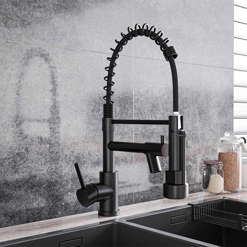 Belfry Kitchen Lippencott Pull Down Kitchen Faucet, Black