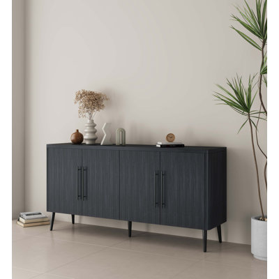 Jodie 65" Fluted Sideboard In Charcoal Gray