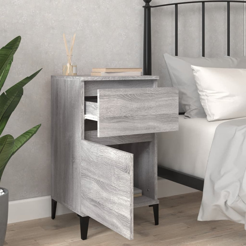 Amedeu 40cm W Manufactured Wood,Metal Bedside Table, Individual, Grey