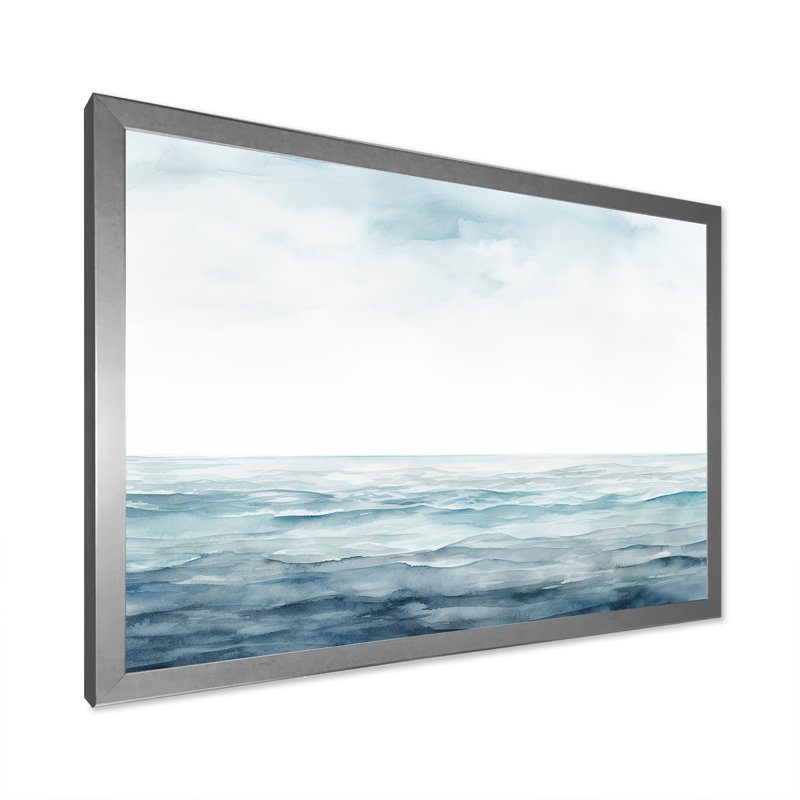 «Blue Ocean In Motion Scenery II», reproduction sur toile, Cadre simple argenté, H 12 po x l 20 po x P 1 po