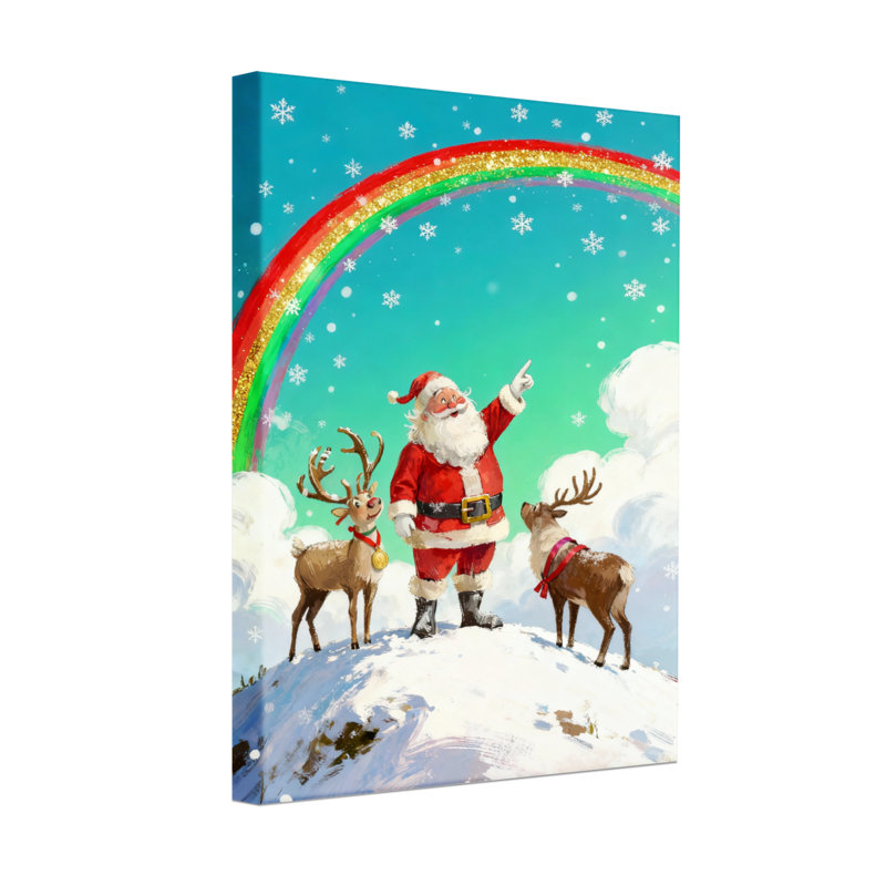 Noël père Noël avec renne et arc-en-ciel, H 18 po x l 12 po