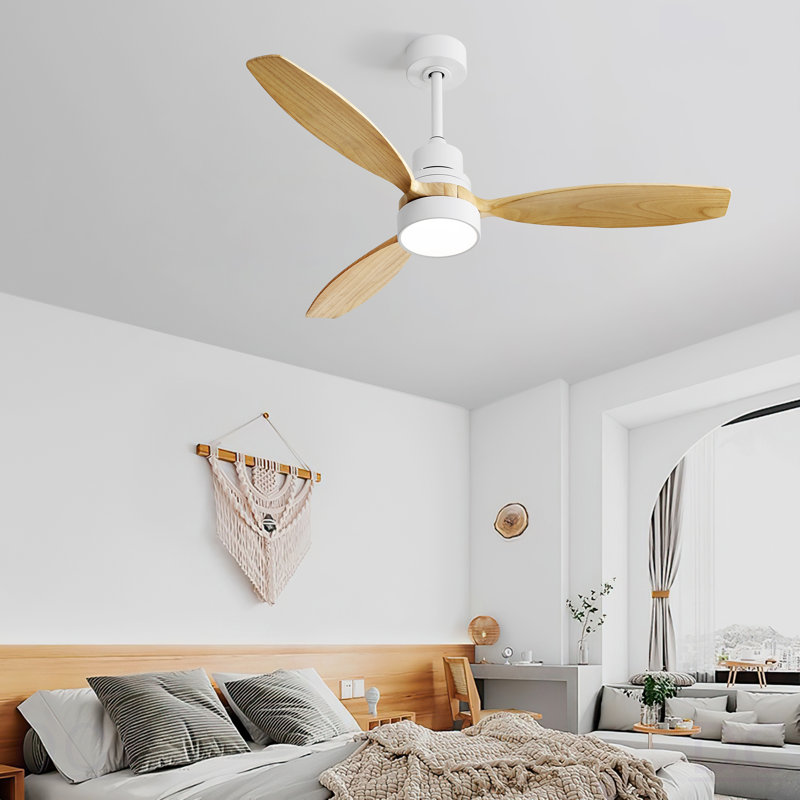 Ventilateur de plafond moderne d'intérieur 52 pouces avec 3 pales en bois massif et télécommande