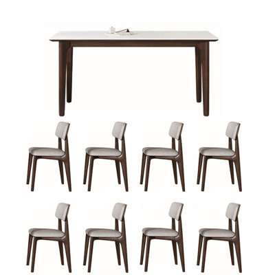 Black walnut solid wood rock table and chairs 8 - Person Walnut Solid Wood Top Four Leg Base Dining Set