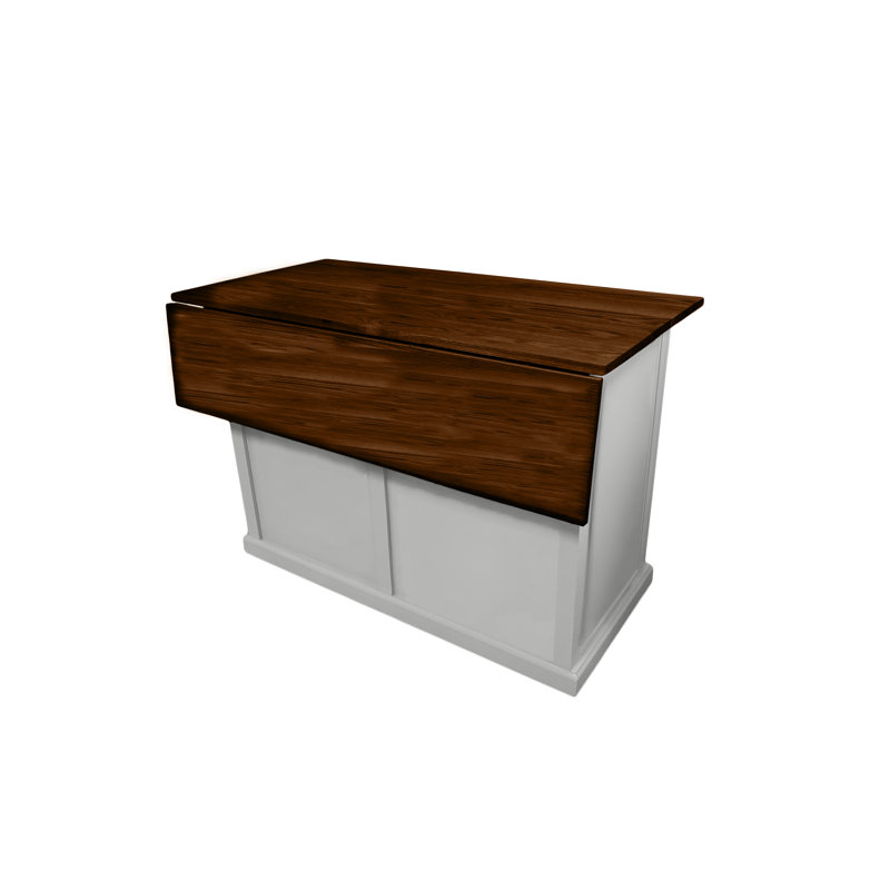Traditional 60" Solid Wood Kicthen Island with trash bin compartment and Drop Leaf, Bright White