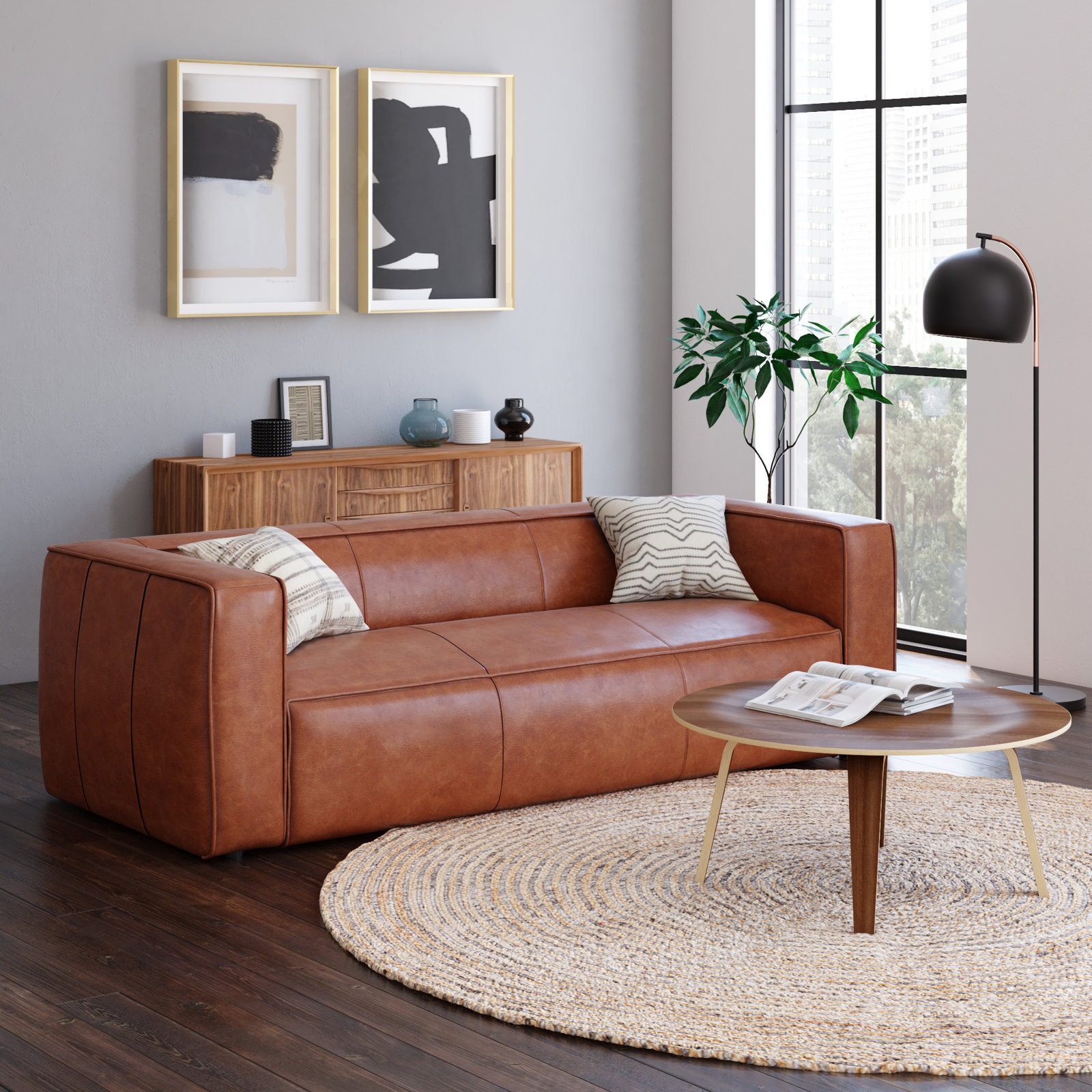 Queensland 88" Genuine Leather Tuxedo Arm Sofa