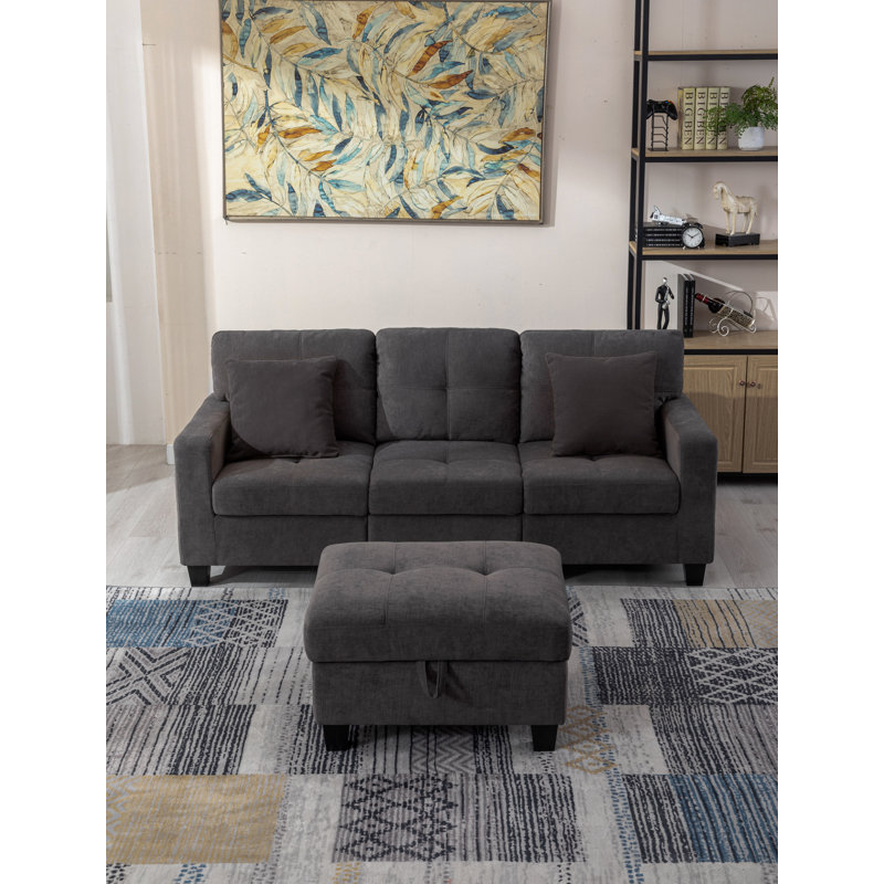 Canapé rembourré 81 pièces 4 pièces avec rangement 81 ", Polyester gris foncé