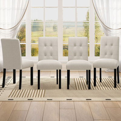 4 Piece Modern Tufted Dining Chair, Rustic Linen Upholstered With Rubber Wood Legs, Upholstered Accent Chair