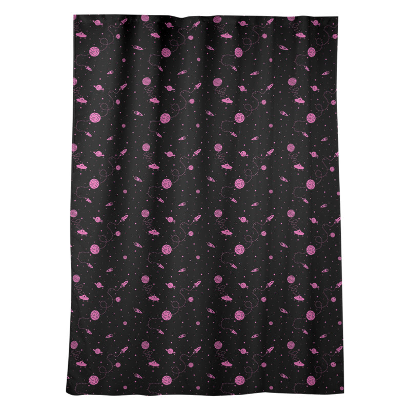 Panneau de rideau simple occultant avec passe-tringle outer space pois dot, Noir / rose