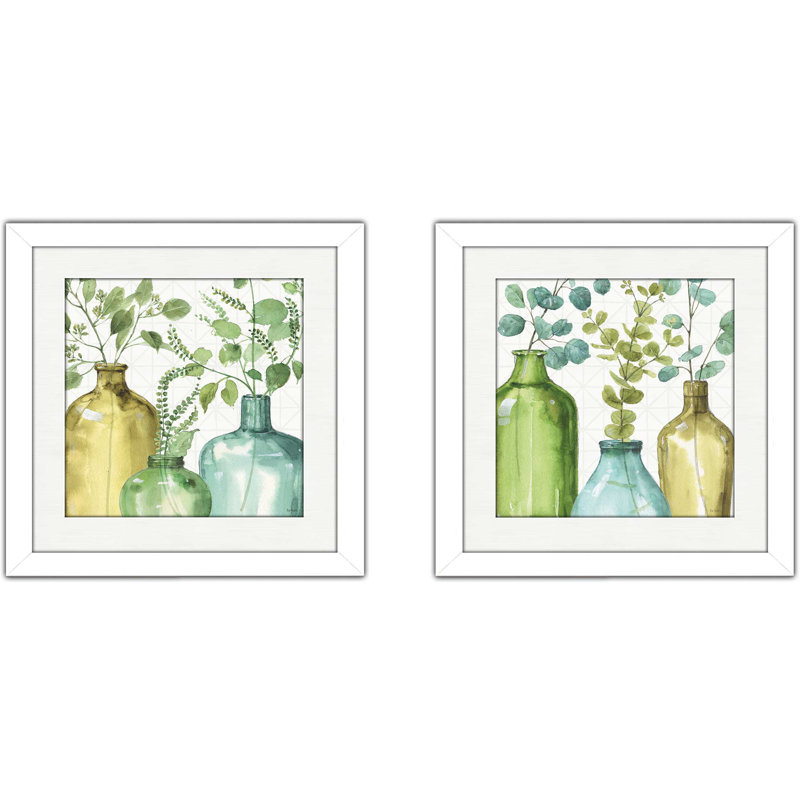 « mixed verts lv », ensemble de 2 reproductions de peintures à l’aquarelle encadrées, H 16,5 po x l 33 po x P 1 po, Blanc mat
