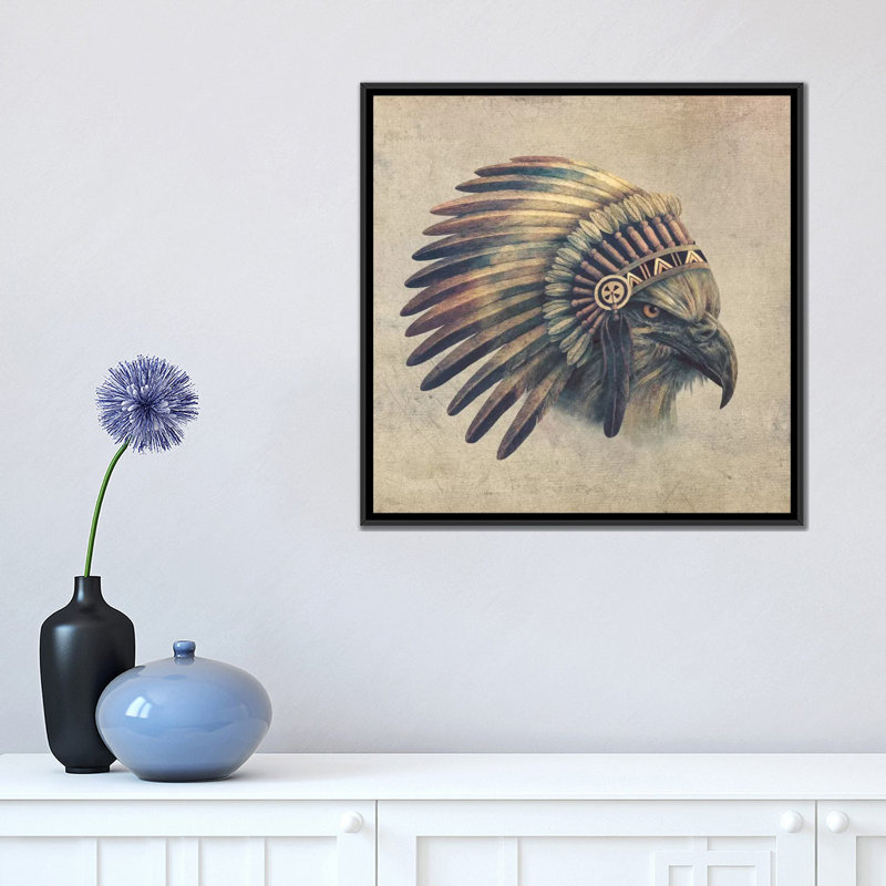 « eagle chief #1 », impression sur toile tendue, H 18 po x l 18 po x P 1,5 po, Toile avec cadre noir, Pas de tapis