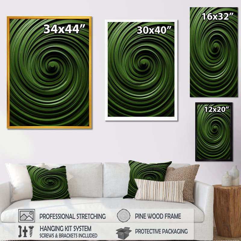 Abstrait vert apaisant en spirale - art mural géométrique, Encadrement doré, H 20 po x l 12 po x P 1 po