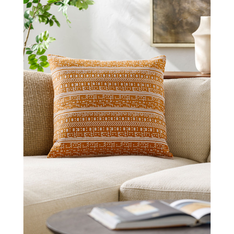 Coussin décoratif Theodore, Chameau / crème géométrique, H 18 po x l 18 po