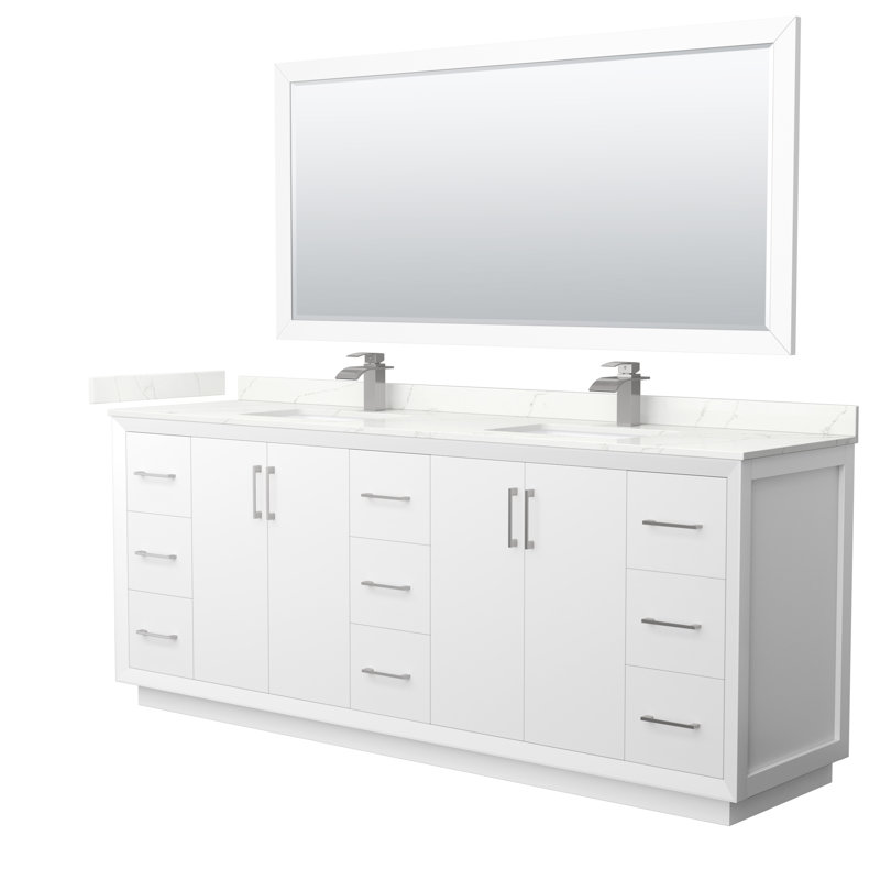 Strada 84'' W Double Vanity, Matte Black, White, WDX13315