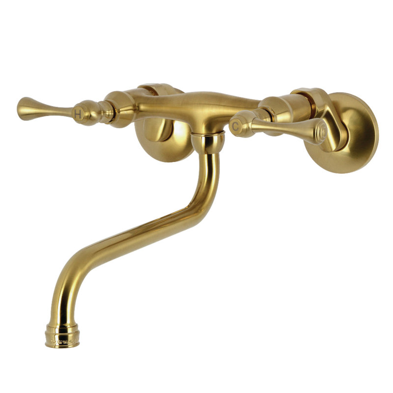 Kingston Brass Kingston Two-Handle 2-Hole Wall Mount Bathroom Faucet, Brushed Brass