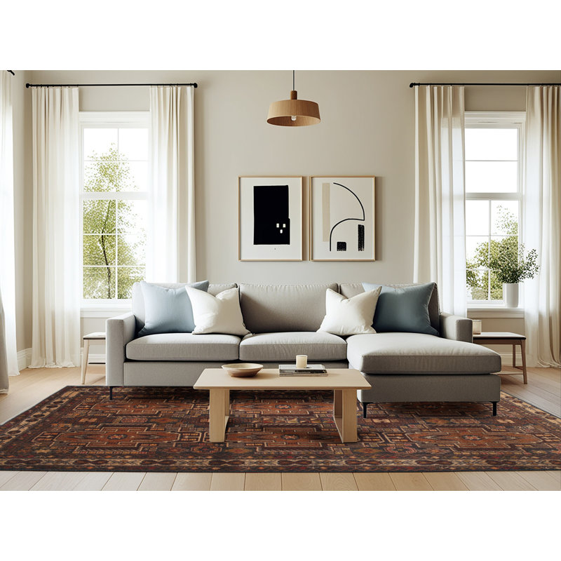 Tapis brun/noir/crème traditionnel, Rectangle 6 pi x 9 pi