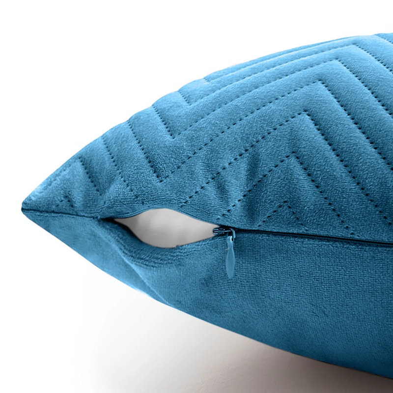 Luxury Chevron Embossed Quilted Pattern Velvet Cushion Cover Set (4-Pack) - Soft Throw Cushion Cover for Home Décor, Teal