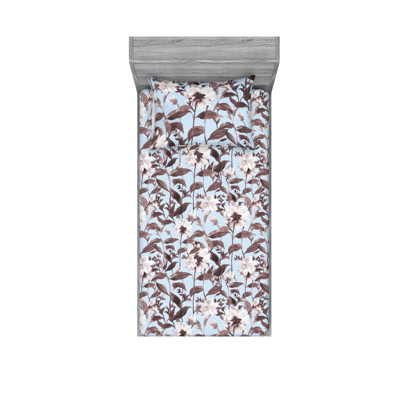 Drap-housse et taies décoratives 3 pièces Ambesonne, Bleu ciel pâle / motif floral coquille d'œuf