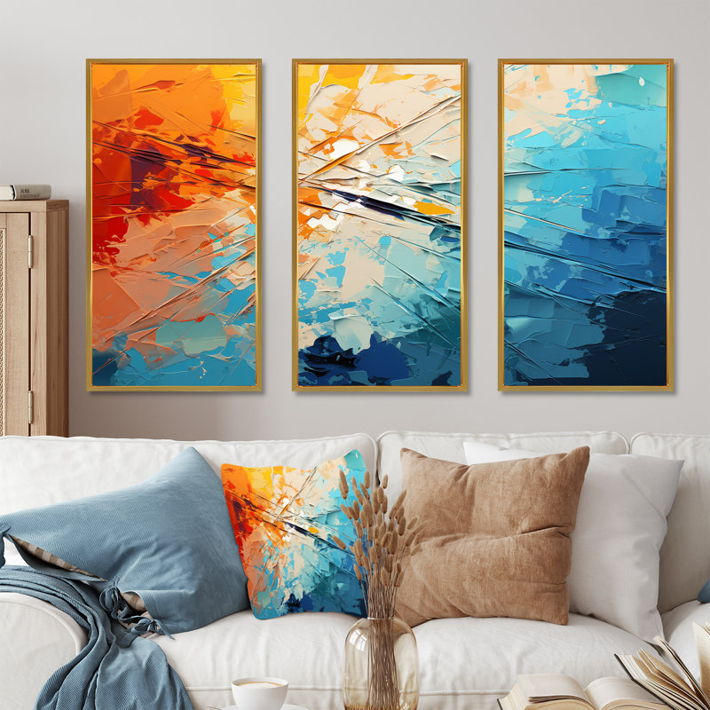 Panneaux solaires bleu sarcelle Minimalisme - Panneaux solaires muraux, H 32 po x l 48 po x P 1 po, Cadre flottant doré
