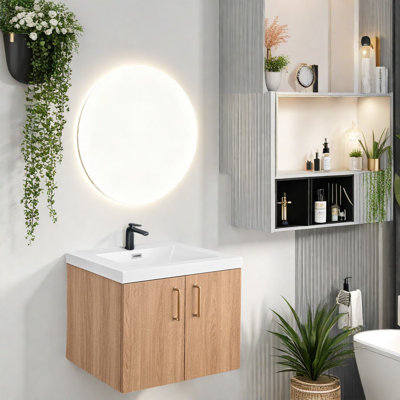Meuble-lavabo moderne peu encombrant avec panneau de fibres à densité moyenne et lavabo en résine pour salle de bain contemporaine
