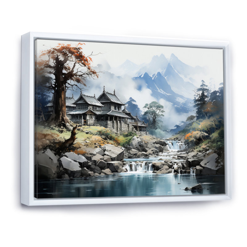 Bernest China Art Misty Mountain sur toile, Cadre flottant blanc, H 12 po x l 20 po x P 1 po