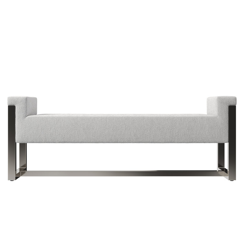 Gray Polyester Upholstered Bench with Nickel-Plated Steel Frame