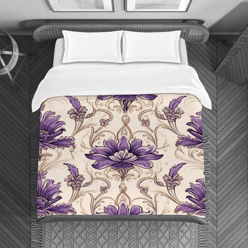 Housse de couette , Housse de couette pour lit simple, Mauve / argenté