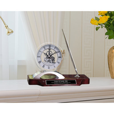 Analog Solid Wood Quartz movement / Crystal Tabletop Clock in Silver