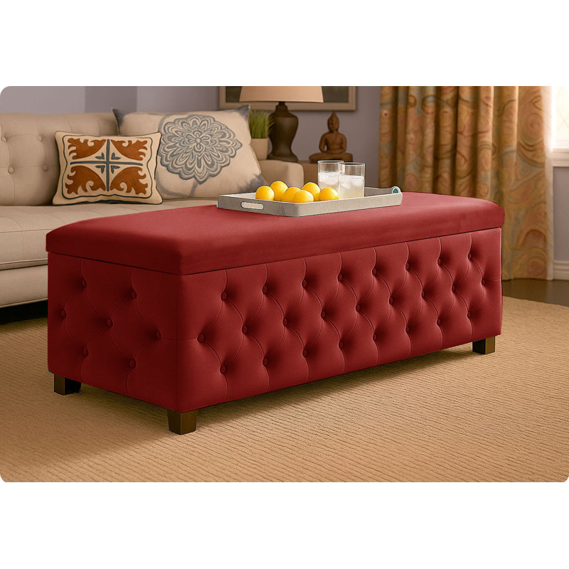 Empire Wide Chesterfield Rectangle Solid Color Standard Ottoman Storage Bench, Plush Velvet Upholstered Coffee Table with Legs